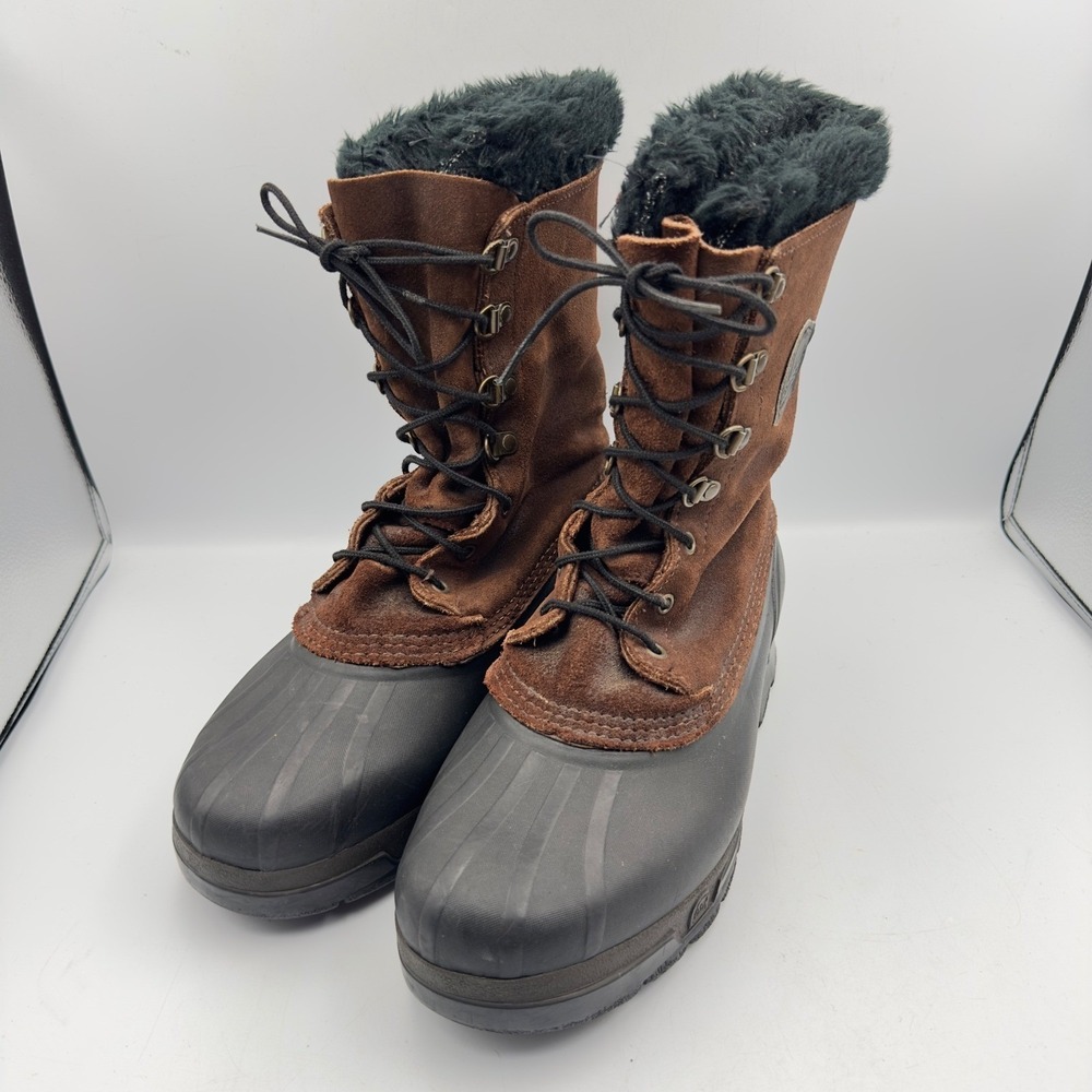 Sorel Kaufman Canada Vintage Winter Snow Boots Brown Suede Rubber Duck Mens‎ 10